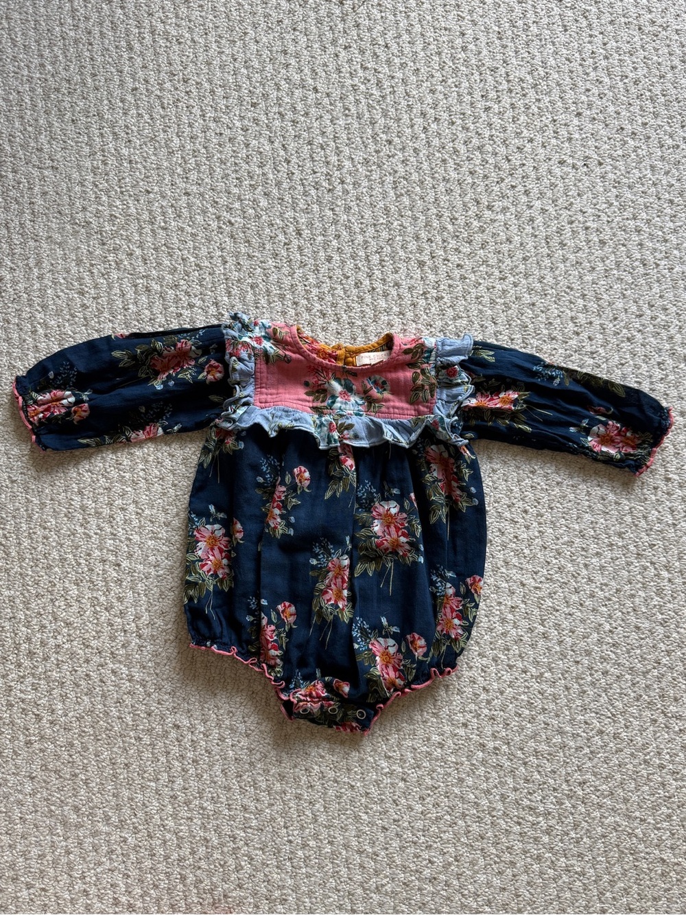 Pink Chicken Navy & Pink Floral Baby Bubble Romper